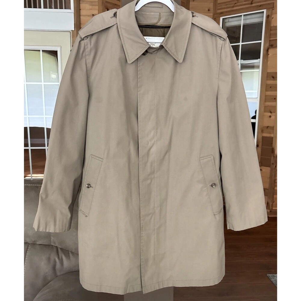 London Fog Trench Coat Men L 44 Brown Zip Out Lining Maincoat Warm Gorpcore